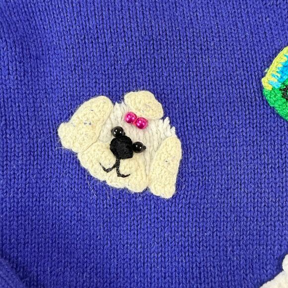 Vintage Jack B. Quick Blue Puppy Dog Applique V-Neck Cardigan Size Small - Picture 11 of 14